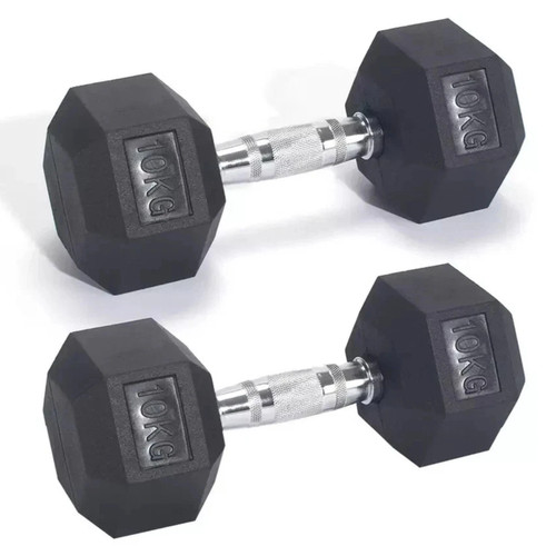 10kg pair rubber hex dumbbells - pair,
