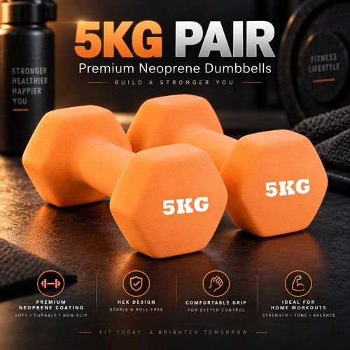 5kg neoprene hex dumbbells - 2x,